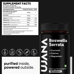 UJANA Boswellia Serrata with Curcumin, Calcium, Magnesium, Vitamin K2-7 & D3 | 500mg Boswellia Extract | 90 Veg Capsules