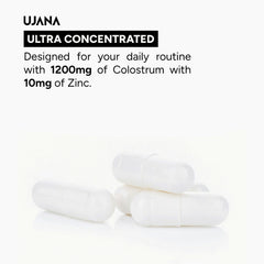 UJANA Colostrum with Zinc – Bovine Colostrum 1200 mg (std. to 20% IgG) – 1210 mg Formula – 90 Capsules – 45 Day Pack