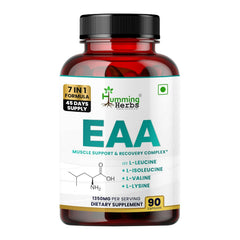 Humming Herbs EAA with Leucine, L-Isoleucine, L-Valine, L-Lysine, DL-Methionine, L-Threonine, L-Phenylalanine, 90 Capsules 7-in-1 Formula