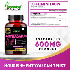 Humming Herbs Astragalus Root Extract Capsules - Supports Immune System, Cardiovascular & Liver Health - Natural Antioxidant & Anti-Aging Supplement
