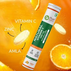 Pure Nutrition Vitamin C + Zinc, 20 Effervescent Tablets (20 x 1) Orange Flavour | 1000mg Amla Extract | Supports Acne Free Skin for Women & Men | Rich in Antioxidants | Boosts Energy & Immunity