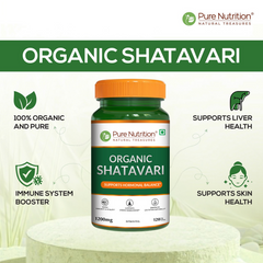 Pure Nutrition Organic Shatavari | Boosts Immunity, Digestion | Ayurvedic & Herbal Supplement | Helps Balance Women's Hormones & Reproductive Health - 120 Tablet