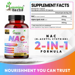 Humming Herbs NAC supplement with Alpha Lipoic Acid - Cellular Detox & Antioxidant Support for Liver, Respiratory Health & Overall Wellness - 450mg - 90 Capsules