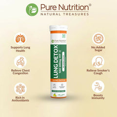 Pure Nutrition Lung Detox 20 Effervescent Tablets (Lemon Flavor) With N-Acetylcysteine 600 Mg And Vitamin C |Removes Tar & Support Respiratory Health