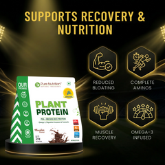 Pure Nutrition Plant Protein Powder with Pea & Brown Rice Protein | Chocolate Flavor | 25g Protein per Serving