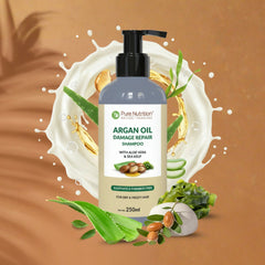 Pure Nutrition Argan Oil Damage Repair Shampoo 250ml | Sulphate & Paraben Free | With Aloe Vera & Sea Kelp | Moisturizing Shampoo for Dry, Damaged & Frizzy Hair