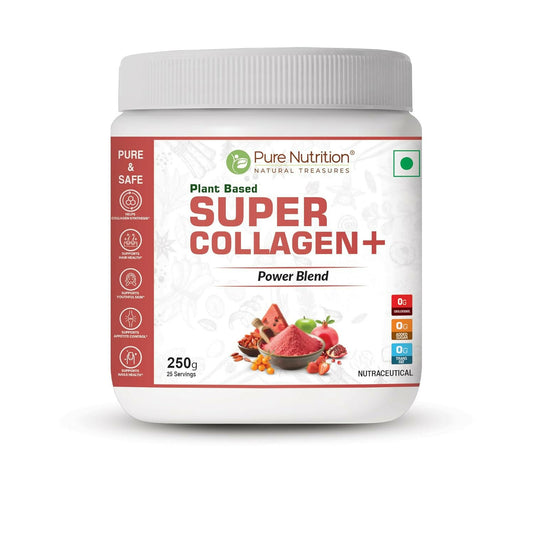 Pure Nutrition Plant-Based Super Collagen + Power Blend, 250g | With Biotin, Vitamin C, Bamboo Shoot, and Turmeric Extract | Supports Glowing Skin, Strong and Healthy Hair, Bones, and Joints