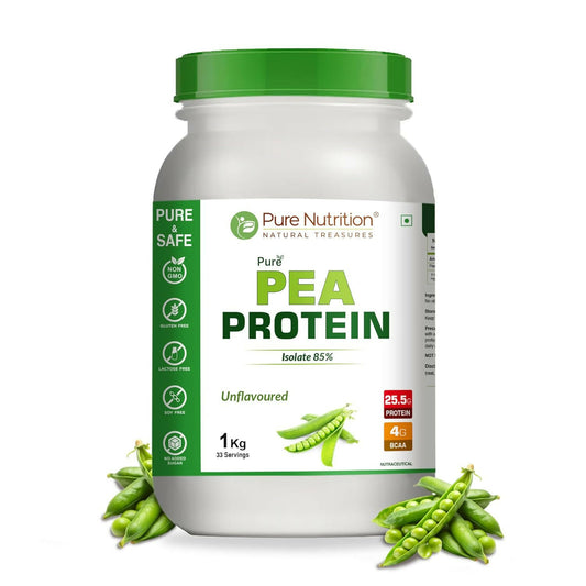 Pure Nutrition Pea Protein Isolate Powder 1Kg | 100% Pure Plant-Based Protein for Men & Women | 25.5g Protein & 4g BCAA | Ideal for Muscle Growth (33 Servings)