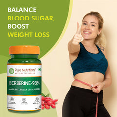 Pure Nutrition BERBERINE 98% 60 Veg Tablets | with Jamun Beej, Karela & Fenugreek Extract | Supports Blood Sugar Control, Weight Management, Heart & Metabolic Health | Natural Herbal Wellness Formula