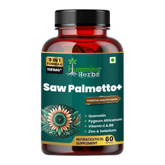 Humming Herbs Saw Palmetto Plus Prostate Support - Enhanced Formula with Quercetin, Turmeric, Pygeum, Vitamins E & B6, Zinc, Selenium for Men's Health, Capsule
