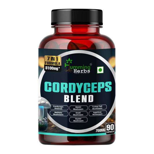 Humming Herbs Cordyceps sinensis Keeda Jadi supplement 8100mg with Reishi, Chaga, Enoki, Oyster & Maitake Mushroom Supports Lungs detox and Immune Support 7in1 Formula - 90 Cap
