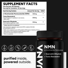 UJANA NMN 1000mg with Trans-Resveratrol & Quercetin Dihydrate | 3 IN 1 FORMULA | 90 Veg Capsules - 45 Day Pack