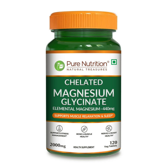 Pure Nutrition Magnesium Glycinate + Zinc | Boosts Bone, Muscle & Nerve Health | Enhances Relaxation & Sleep Quality | Relieves Period Cramps| Gentle on Stomach