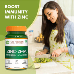 Pure Nutrition Zinc ZMA | With Zinc, Magnesium Aspartate & Vitamin B6 for Muscle Recovery, Deep Sleep & Bone Health | 60 Veg Tablets