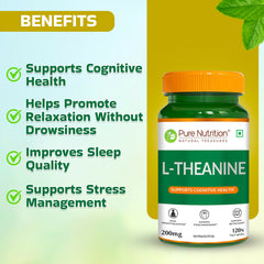Pure Nutrition L-Theanine 200mg 120 Veg Capsules | L Theanine Supplement | Supports Stress Relief, Anxiety Reduction & Cognitive Health | Promotes Relaxation & Brain Function