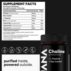 UJANA Choline with Myo-Inositol, L-Theanine, Zinc, Vitamin B6, Vitamin B12 & Vitamin D3 – 1150 mg Formula – 90 Vegetarian Capsules – 45 Day Pack