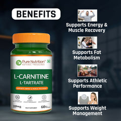 Pure Nutrition L-Carnitine L-Tartrate 500mg 60 Veg Capsules | Pre-Workout Fat Burner & Energy Booster for Men & Women | Supports Fat Metabolism, Muscle Recovery & Performance