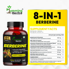 Humming Herbs Berberine Supplement with Milk Thistle,Ceylon Cinnamon, Turmeric, Red Yeast Rice, Wild Bitter Melon, Gymnema & Probiotics – Vegetarian Capsules