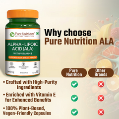 Pure Nutrition Alpha Lipoic Acid (ALA) 300mg - with Vitamin E | Powerful Antioxidant for Nerve & Heart Health | Supports Healthy Blood Sugar, Energy Metabolism & Cellular Protection