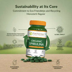 Pure Nutrition Organic Spirulina 2400mg (Per Serving), 180 Veg Tablets | Spirulina Powder Organic Tablets | Supports Healthy Skin & Boost Immunity | Support Weight Management & Detoxification