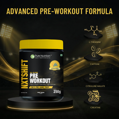 NXTSHIFT All-In-One Pre Workout Powder for Energy, Focus, Endurance & Strength Support with Caffeine, L-Theanine, Citrulline Malate, Beta-Alanine & Creatine Monohydrate | Pink Guava Flavour | 250g