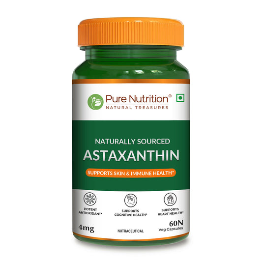 Pure Nutrition Astaxanthin 4mg 60 Veg Capsules | Powerful Antioxidant for Eye, Skin, Heart & Immune Support | Promotes Cellular Health, Anti-Aging & Recovery | Plant-Based, For Men & Women