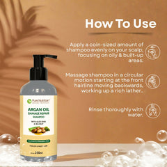 Pure Nutrition Argan Oil Damage Repair Shampoo 250ml | Sulphate & Paraben Free | With Aloe Vera & Sea Kelp | Moisturizing Shampoo for Dry, Damaged & Frizzy Hair