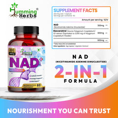 Humming Herbs NAD+ 600mg - Advanced Cellular Health & DNA Repair Formula - Energy and Metabolism Boost with Resveratrol and Polygnum Cuspidatum for Longevity & healthy Aeging