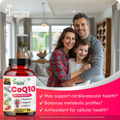 Humming Herbs CoQ10 600mg Cellular Support Supplement with Resveratrol, Bergamot & Vitamin E - Heart Health & Energy Booster - Antioxidan 60 Caps