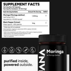 UJANA Moringa – 1000 mg Moringa Oleifera Leaf Extract 10:1 with Black Pepper – 90 Veg Capsules
