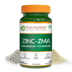 Pure Nutrition Zinc ZMA | With Zinc, Magnesium Aspartate & Vitamin B6 for Muscle Recovery, Deep Sleep & Bone Health | 60 Veg Tablets