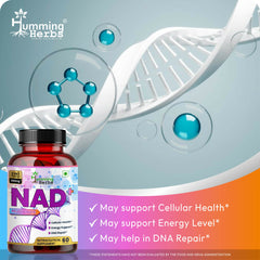 Humming Herbs NAD+ 600mg - Advanced Cellular Health & DNA Repair Formula - Energy and Metabolism Boost with Resveratrol and Polygnum Cuspidatum for Longevity & healthy Aeging