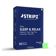 Pure Nutrition Deep Sleep & Relax Melatonin 10mg Oral Strips (30 Strips) | Melatonin + Tagar with Chamomile & Vitamin B6 | Sugar Free Peppermint Flavour | Fast Dissolving Sleep Support Strips