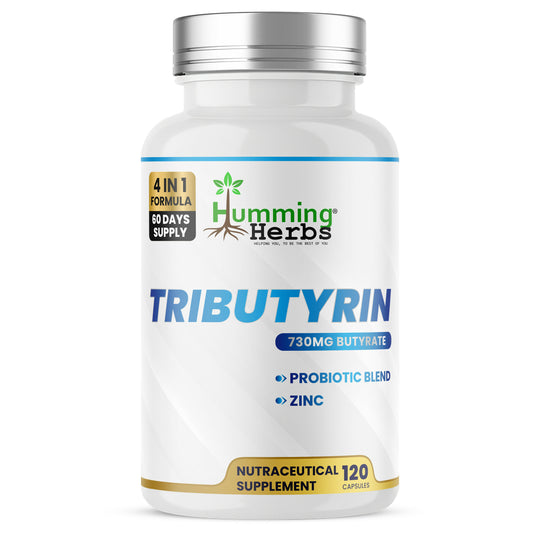 Humming Herbs Tributyrin 95% Pure | 730 mg Butyrate | With Zinc, FOS & Probiotic Blend & FOS | 180 Veg Capsules | Nutraceutical Supplement