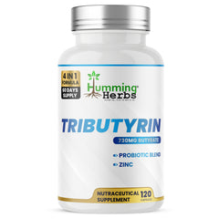 Humming Herbs Tributyrin 95% Pure | 730 mg Butyrate | With Zinc, FOS & Probiotic Blend & FOS | 180 Veg Capsules | Nutraceutical Supplement