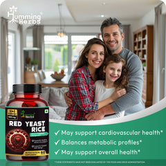 Humming Herbs Red Yeast Rice 500mg Capsules - Natural Cholesterol Support with CoQ10, Policosanol - Heart Health & Blood Circulation