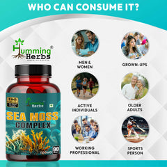 Humming Herbs Sea Moss Complex 90 Capsules - With Irish Sea Moss Powder, Bladderwrack | Bio available Minerals for Thyroid, Skin and Joint Support