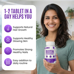Eternell® Biotin Tablets | 40 MCG Biotin with Zinc & Selenium | Supports Hair, Skin & Nail Health | 60 Tablets