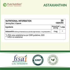 Pure Nutrition Astaxanthin 4mg 60 Veg Capsules | Powerful Antioxidant for Eye, Skin, Heart & Immune Support | Promotes Cellular Health, Anti-Aging & Recovery | Plant-Based, For Men & Women