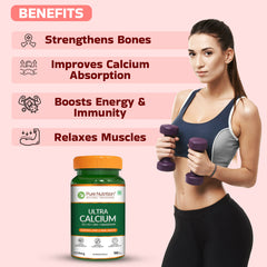 Pure Nutrition Ultra Calcium 1310mg 90 Veg Tablets | With Vitamin D3, K2, Zinc & Magnesium | Bone, Joint, Muscle & Immune Health Support | Calcium Supplement for Men & Women