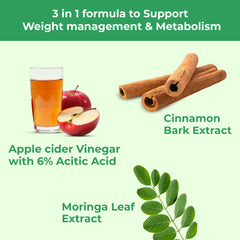 Pure Nutrition Metabolic ACV Moringa -15 Tablets Effervescent Tablets with Cinnamon | Supports Weight Management, Gut Health & Detoxification | Apple Flavour