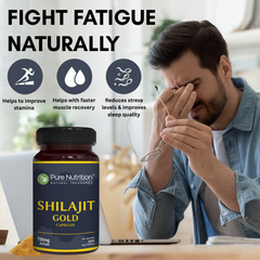 Pure Nutrition Shilajit Gold 60 Veg Capsules with Kaunch Beej, Ashwagandha, Safed Musli, Gokhru & Shatavari for Energy, Strength, Stamina & Performance | Premium Ayurvedic Supplement for Men