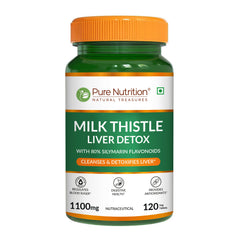 Pure Nutrition Milk Thistle Liver Detox Supplement - 120 Tablets with Silymarin Extract, NAC, Curcumin, Amla & Vitamin C | Fatty Liver Health, Detoxification & Immunity