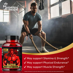 Humming Herbs Alpha Testosterone Supplement – Tribulus, Fadogia Agrestis, Epimedium (Horny Goat Weed), L‑Arginine, Beet Root, Tongkat Ali, Maca & Vitamin D3 – 120 Vegan Capsules (60 Servings)