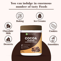Pure Nutrition Cocoa Powder 250g | Rich Flavor & Aroma | Best for Baking, Beverages & Desserts |100% Plant Based & Alkalized | No Added Sugar