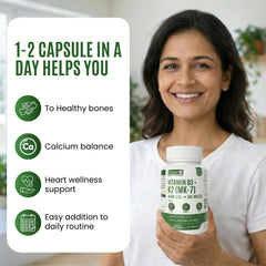 Eternell® Vitamin D3 + K2 (MK-7) Capsules | 600 I.U. + 55 MCG | Supports Bone Strength, Calcium Balance & Heart Health | 60 Capsules