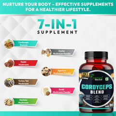 Humming Herbs Cordyceps sinensis Keeda Jadi supplement 8100mg with Reishi, Chaga, Enoki, Oyster & Maitake Mushroom Supports Lungs detox and Immune Support 7in1 Formula - 90 Cap