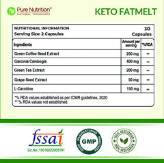 Pure Nutrition Keto FatMelt, 1000mg, with Garcinia Cambogia, Green Tea Extract & L-Carnitine Weight Management Supplement