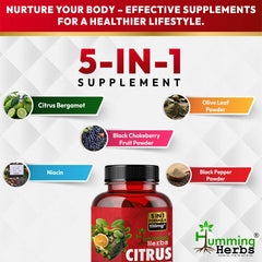 Humming Herbs Citrus Bergamot 15500mg - High Potency Cholesterol Support Supplement with Black Choke Berry, Niacin, Olive Leaf & Black Pepper Extract, Heart Health, Antioxidant, Vegan, Capsules