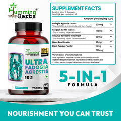 Humming Herbs Ultra Fadogia Agrestis Capsules | Tongkat Ali, Maca Root Extract | Natural Energy and Vitality Boost